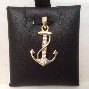 10k Real Solid GOLD ANCHOR  CROSS  CZ PENDANT 1.3g